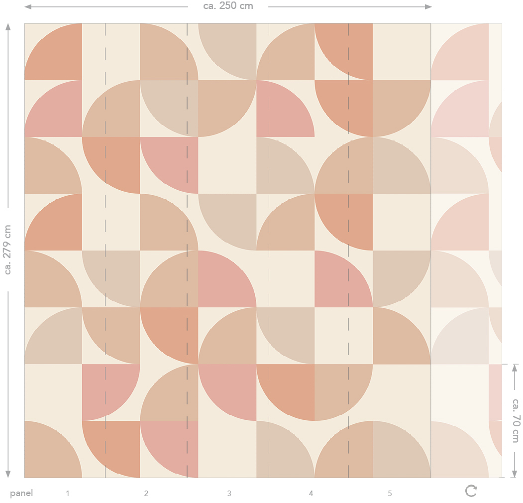 Wandbild Viertelkreise retro rosa beige 250 x 279 cm 159387