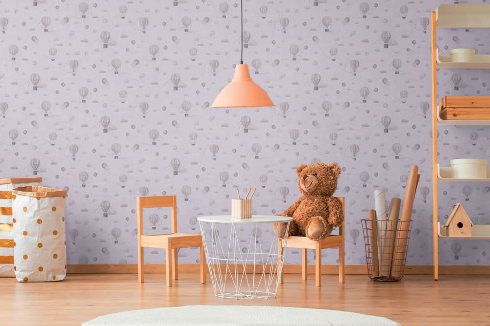 Mustertapete über den Wolken Heißluftballons glatt grau 770772-8-770772
