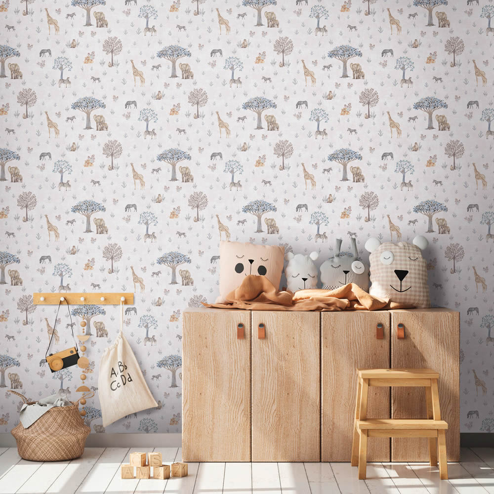 Mustertapete Vlies Safari Zebra Elefant giraffe beige gelb grau 771761-8-771761