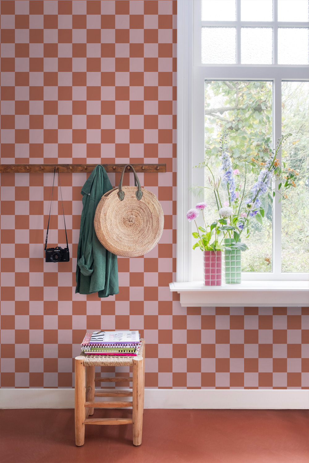 Tapete Karo Tapete terracotta altrosa Vlies 131419
