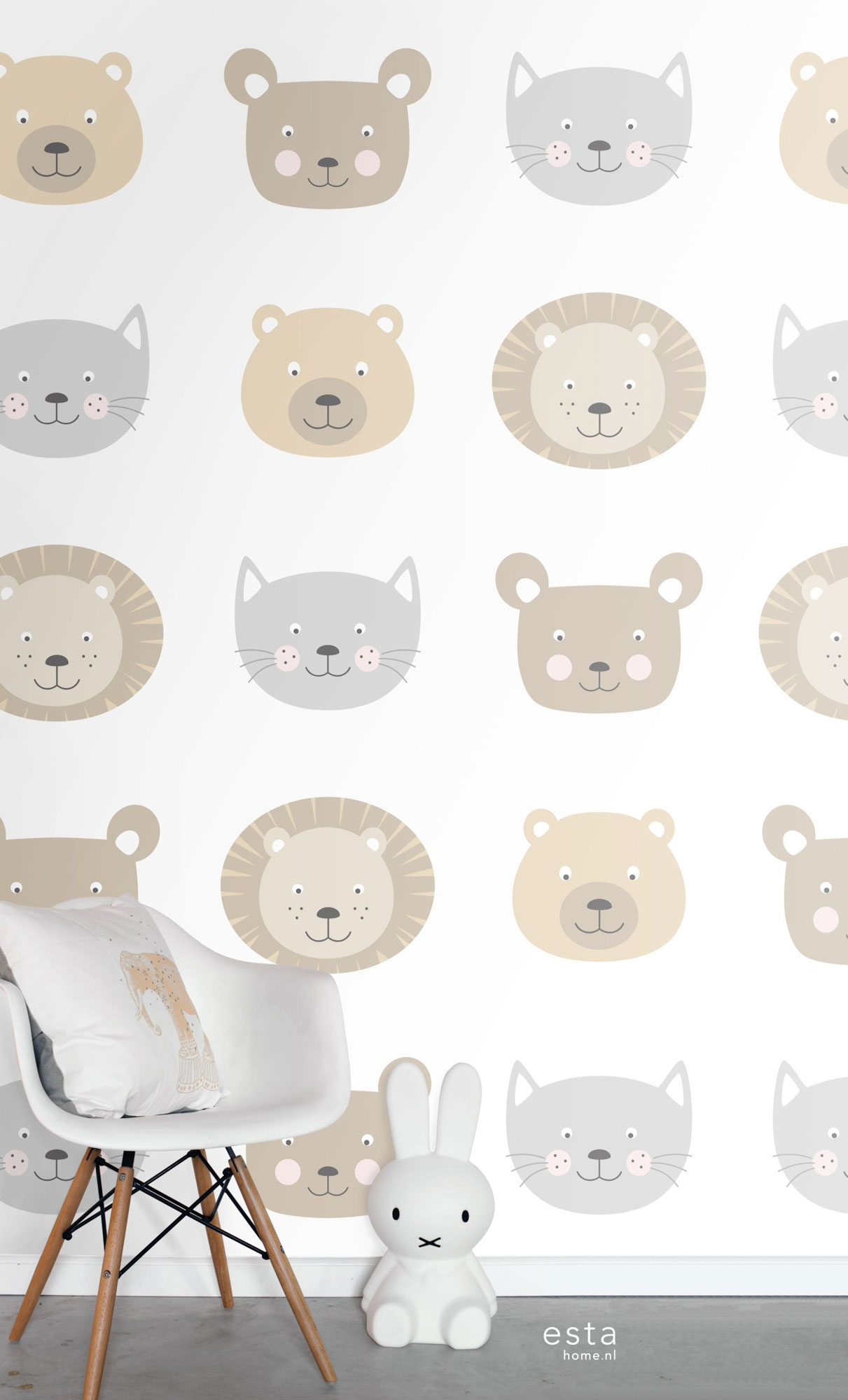 Tiertapete Tierköpfe Bären beige braun weiß Vlies 158932