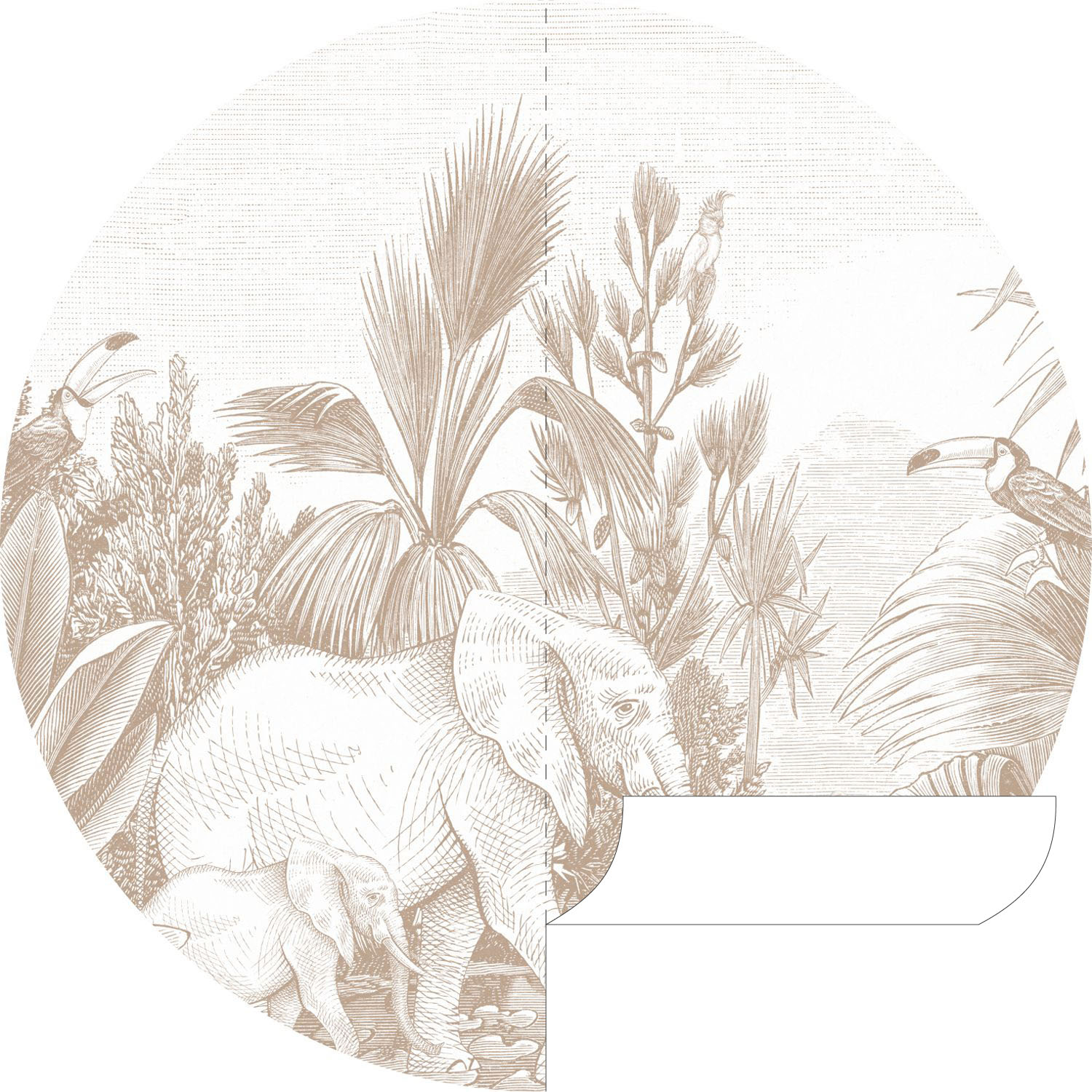Wandbild Dschungel Elefanten rund beige 140 cm Vlies 159088