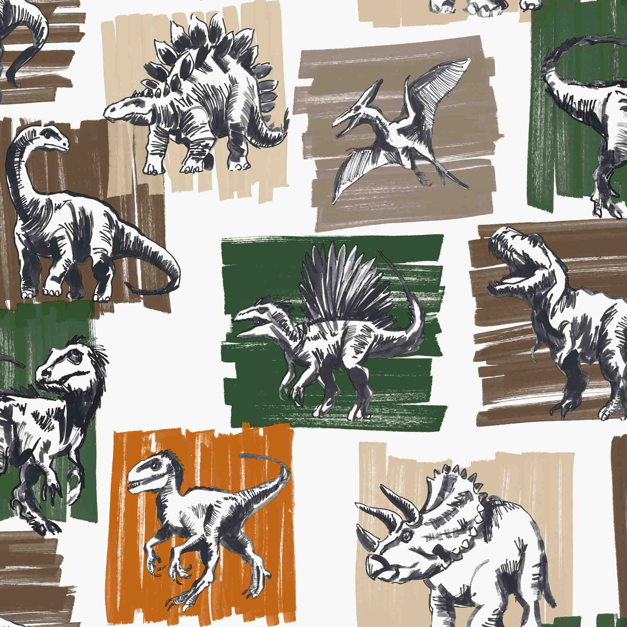 Tapete Dino Stegosaurus Raptor Vlies weiß G78560