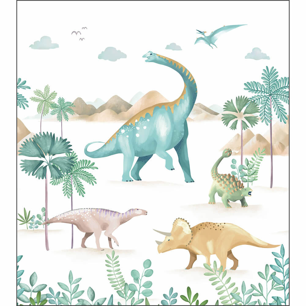 Wall panel M dinosaur Ankylosaurus Triceratops blue green jungle Les Minis Mondes Caselio MNM105774501