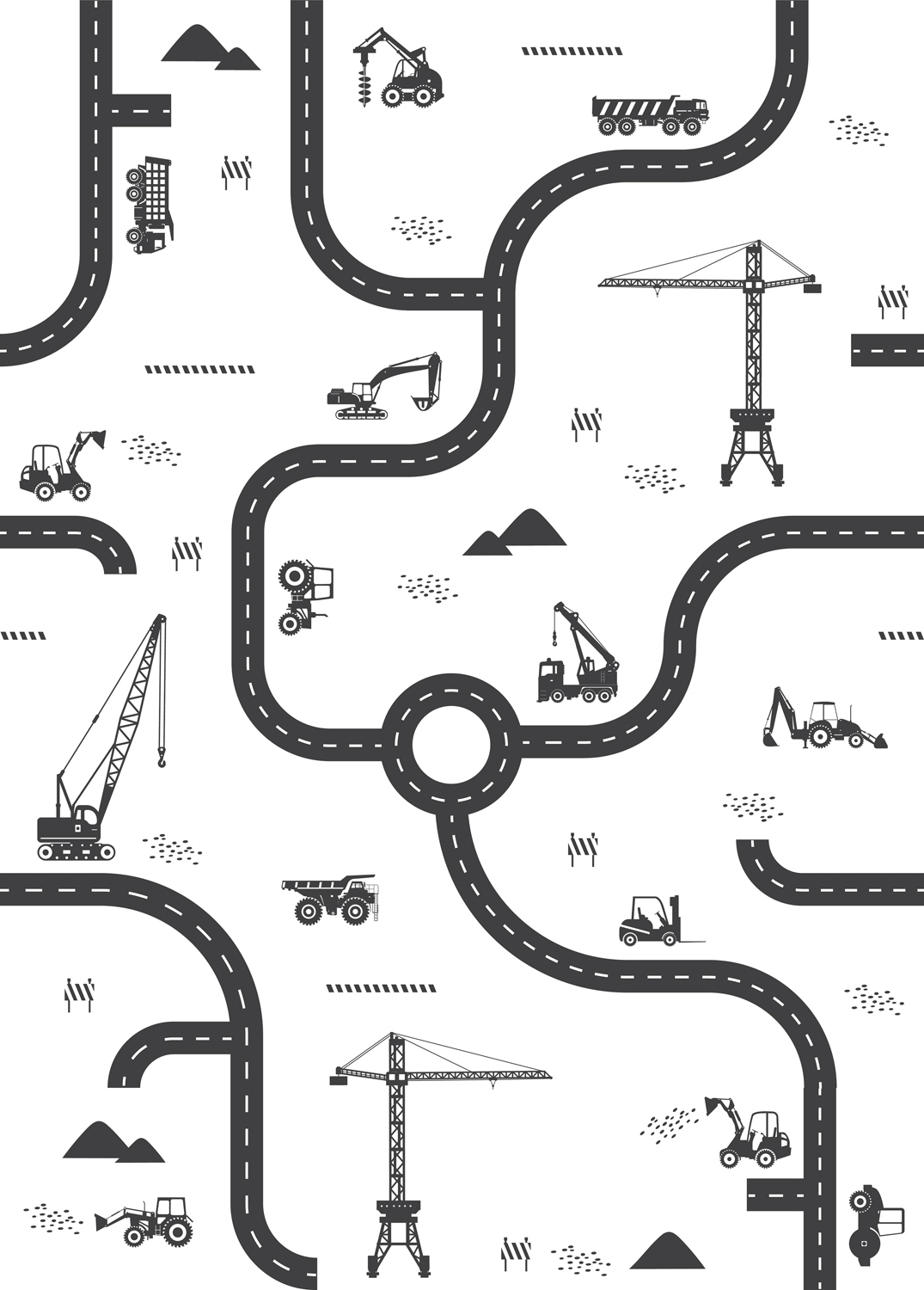 Wandbild Straßen Baustelle schwarz weiß 200 x 279 cm 159057