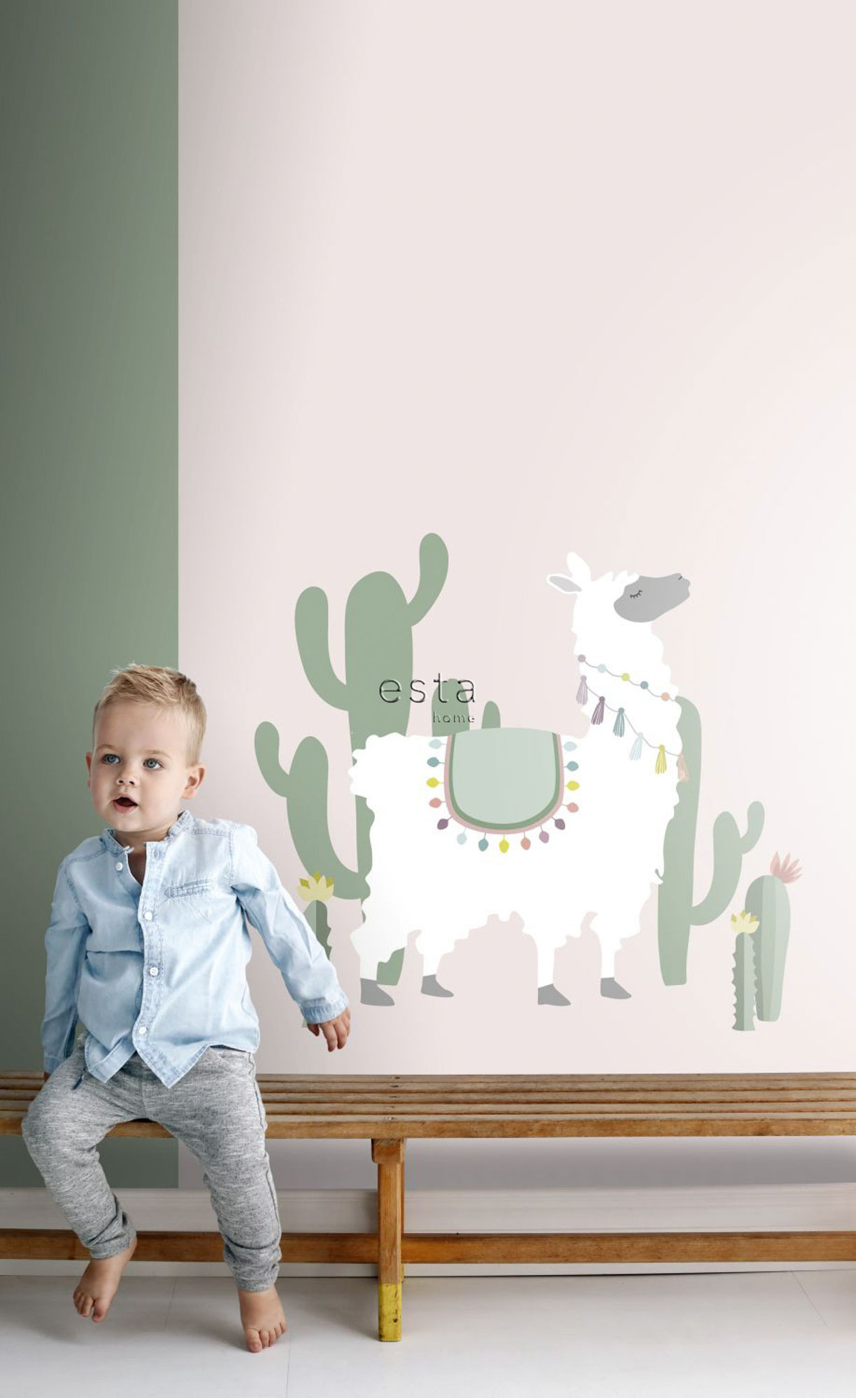 Wandbild Alpaka hellrosa grün 150 x 279 cm 158926