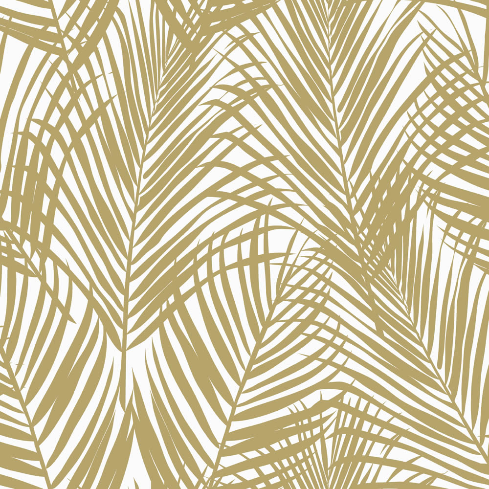 Non-woven wallpaper with golden leaves and fern pattern white 139301