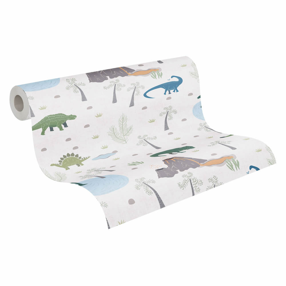 Mustertapete glatt Dinosaurier Urzeitsaurier Vulkan bunt 771401-8-771401