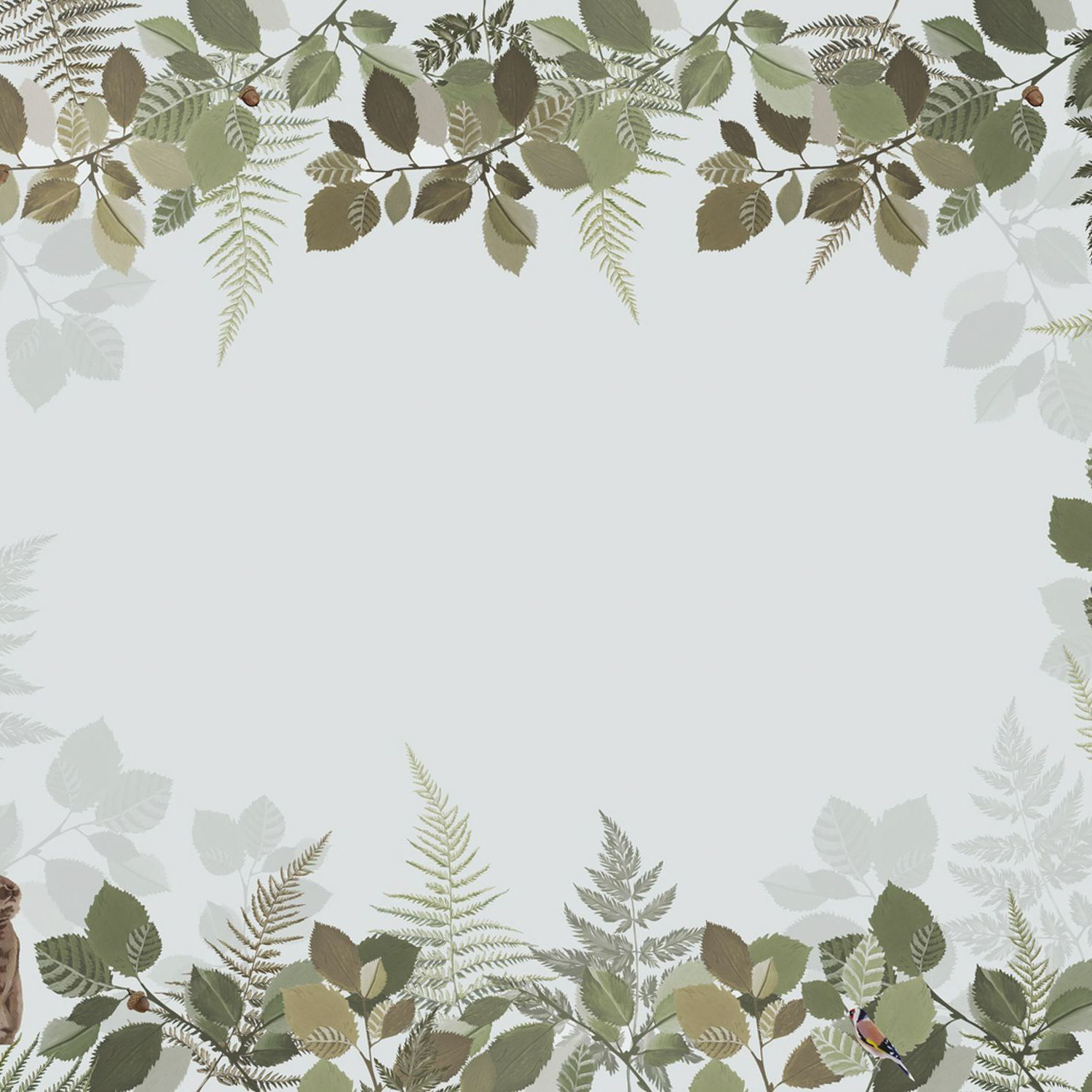 Wandbild Blätter Waldtiere grau grün 400 x 279 cm 159101