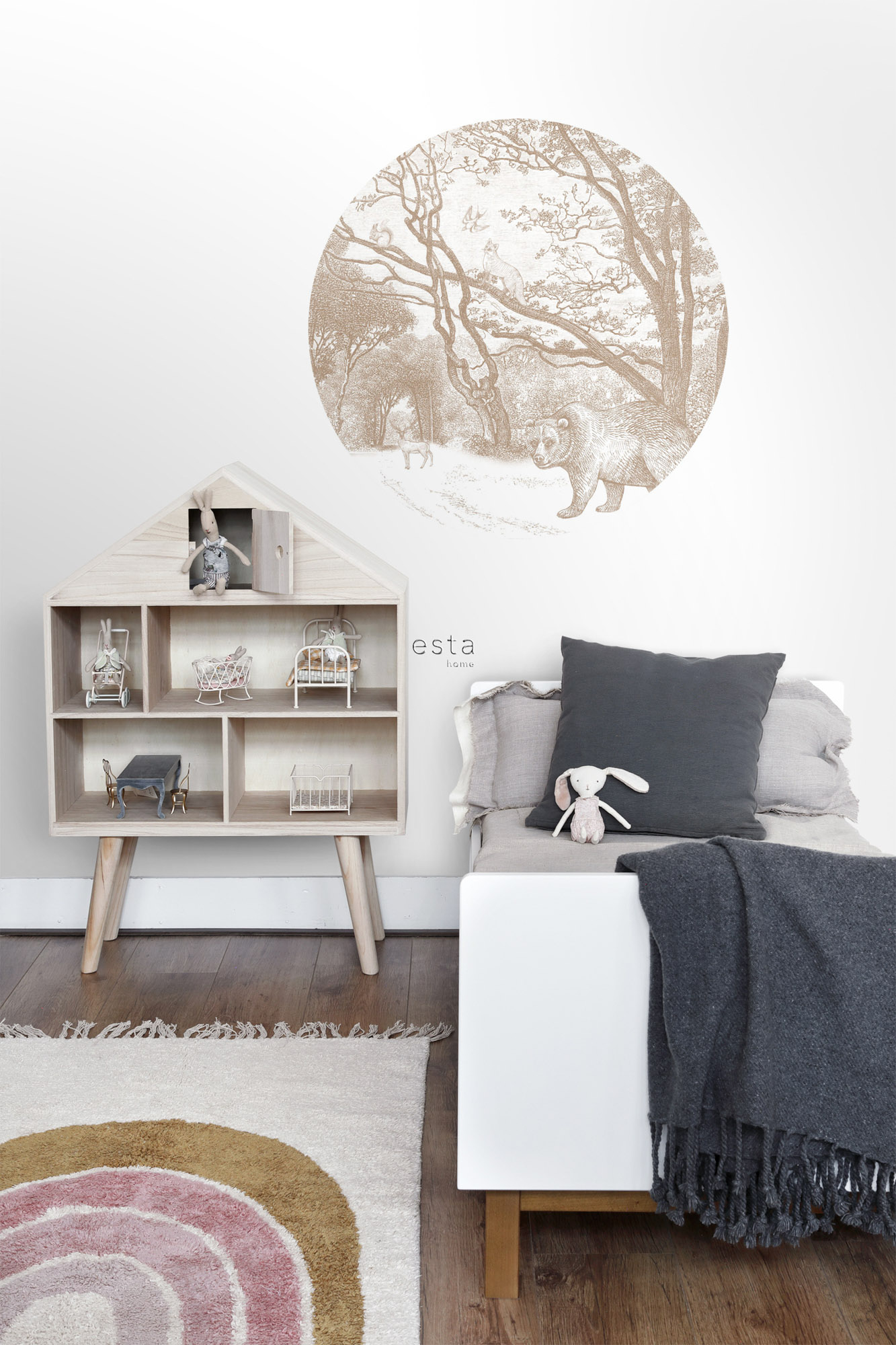 Wandbild rund Waldtiere beige 70 cm Vlies 159072