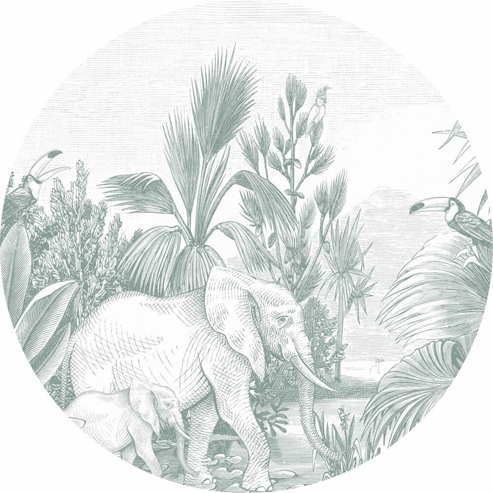 White and Green Mural Palm Trees Woodland Rasch Textil 159087-23-159087