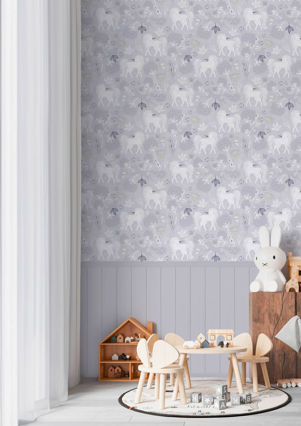 Wandbild Vlies unten Holzoptik oben Einhörner glatt grau 770761-8-770761