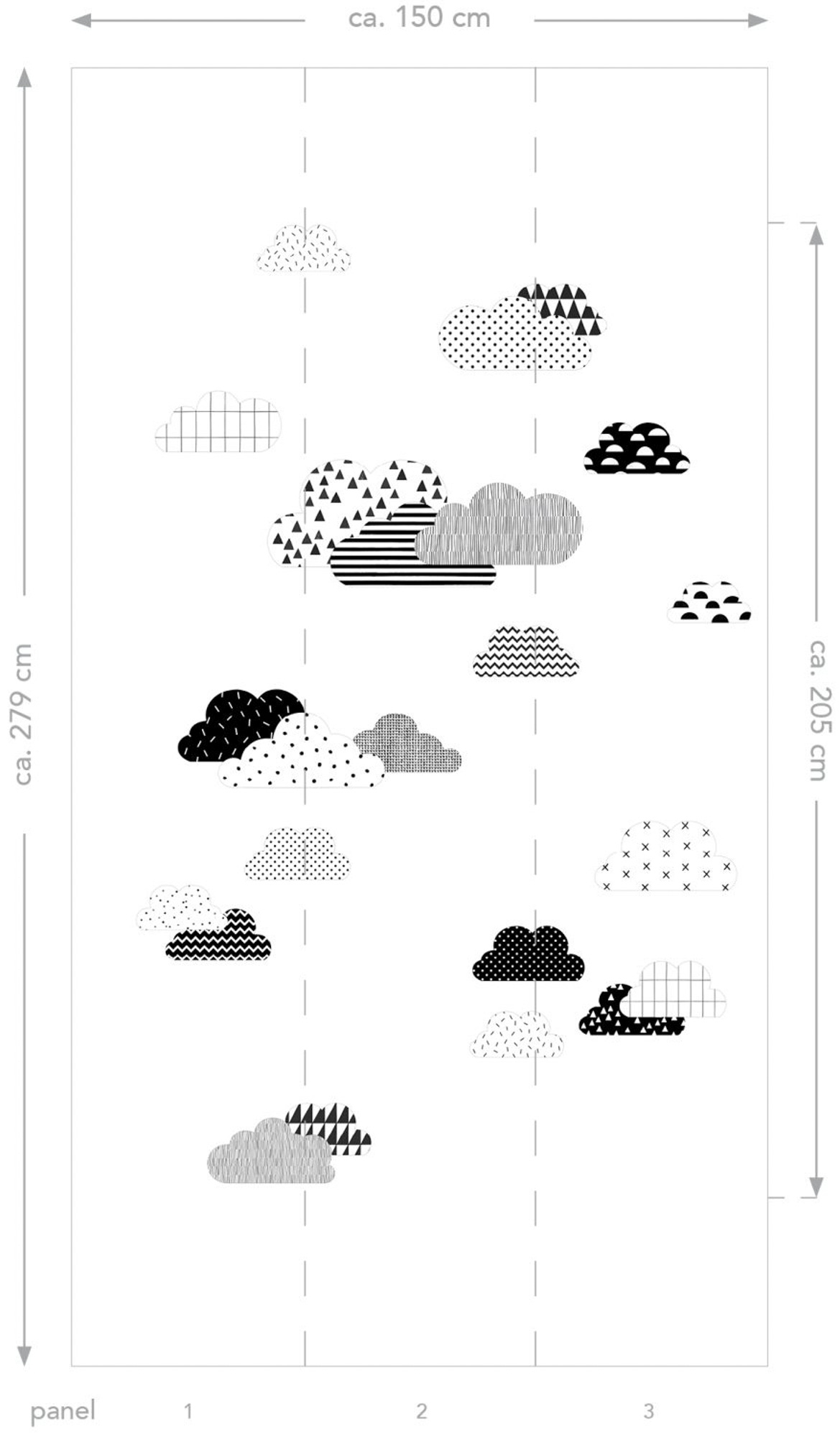Wandbild Wolken schwarz weiß 150 x 279 cm 158922