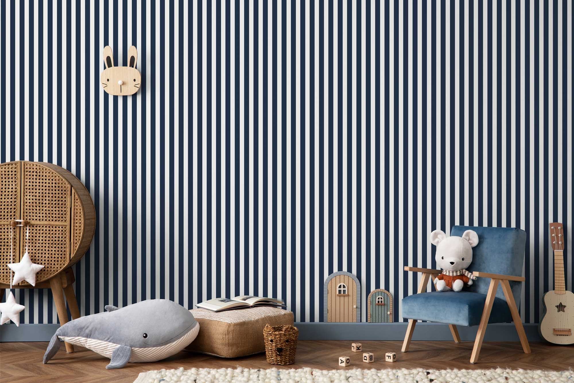 Tapete dunkelblaue Streifen weiß Vlies G78587