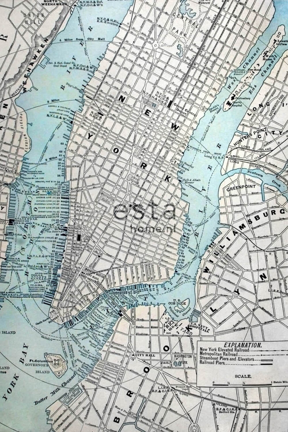 City Map New York Wall Picture Light-Blue-56-157702