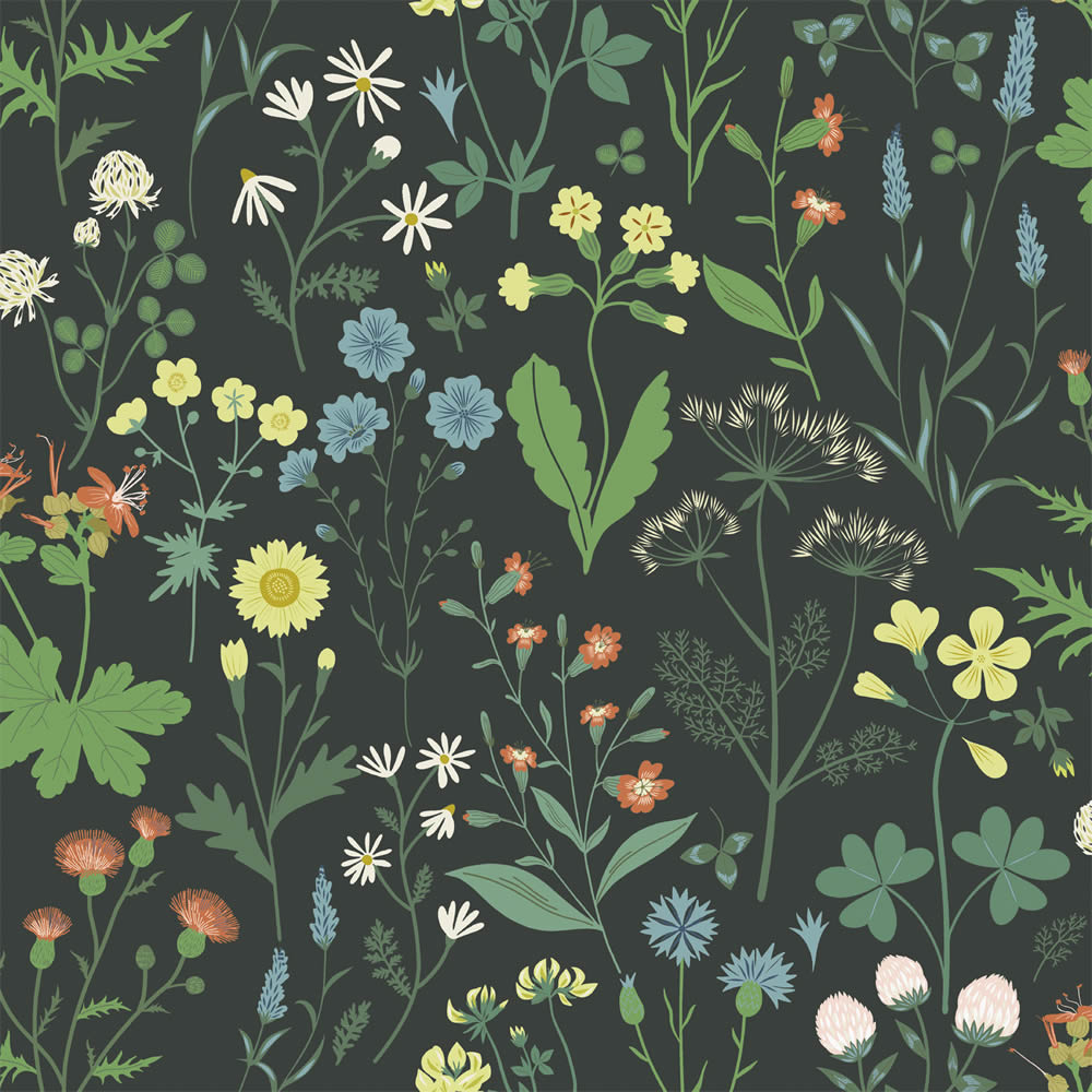 Wallpaper scandi wildflower non-woven black 139392