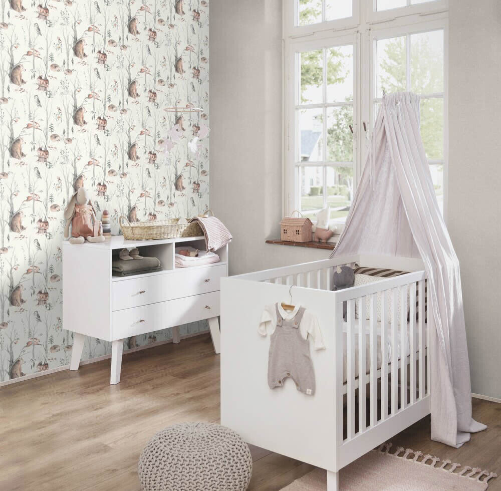 Vliestapete Tiere Wald pastellfarben Braun Kids World Rasch 300048_L-7-300048.1M