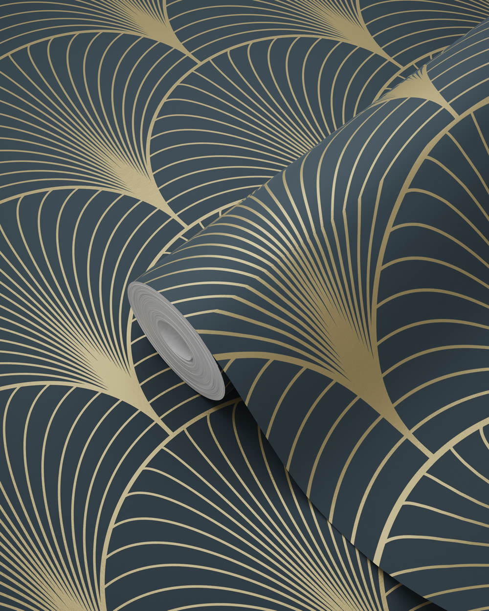 Tapete grafisches Fächermuster Art Deco blau Vlies 139231