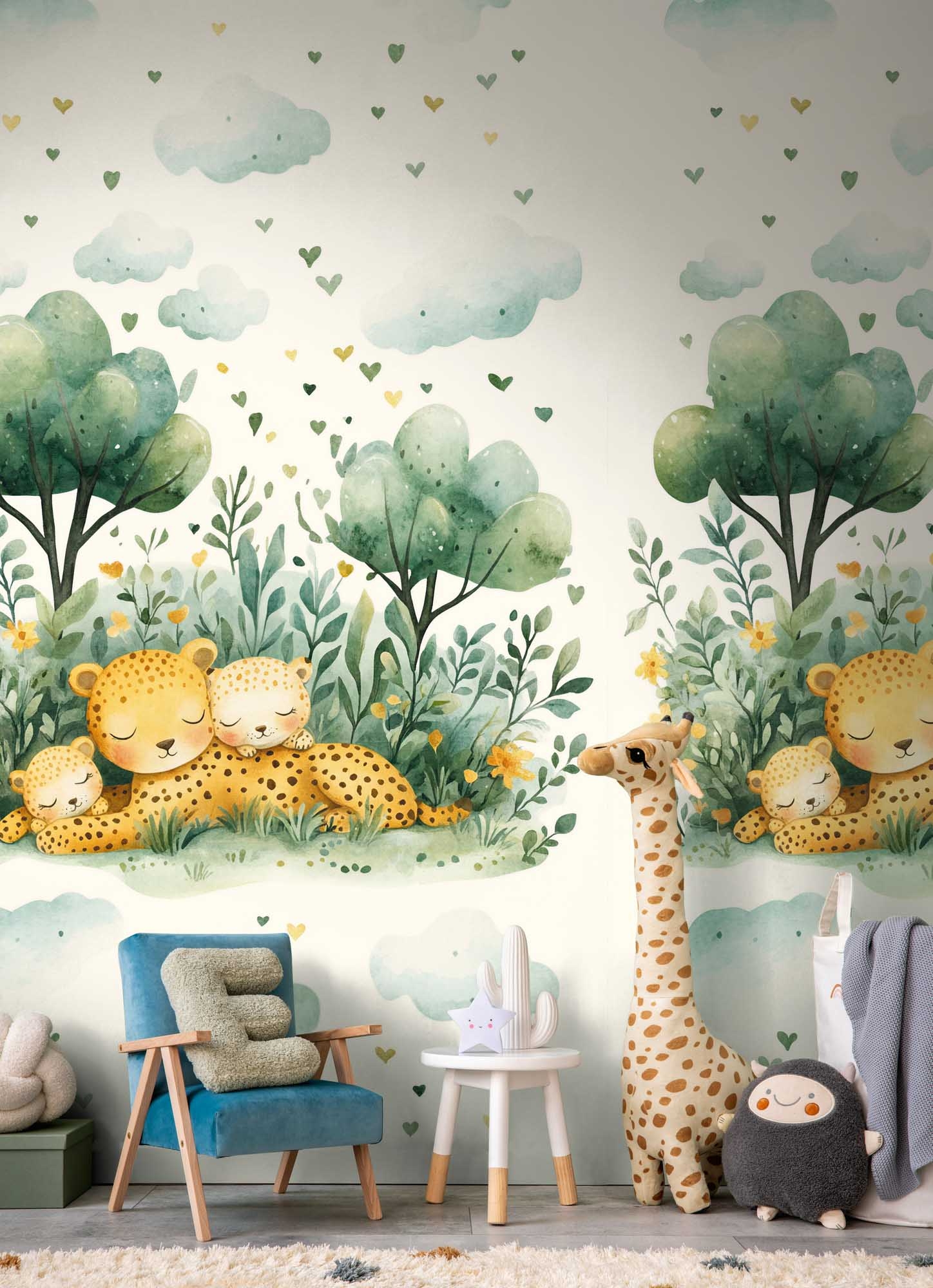 Wandbild schlafende Leopardenfamilie weiß 159 x 280 cm 792897