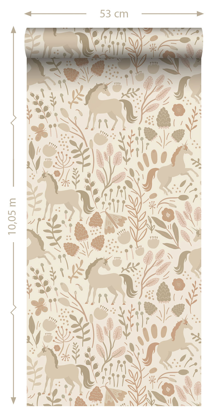 Mädchen Kinderzimmer Einhorn Wildblumen Vliestapete beige