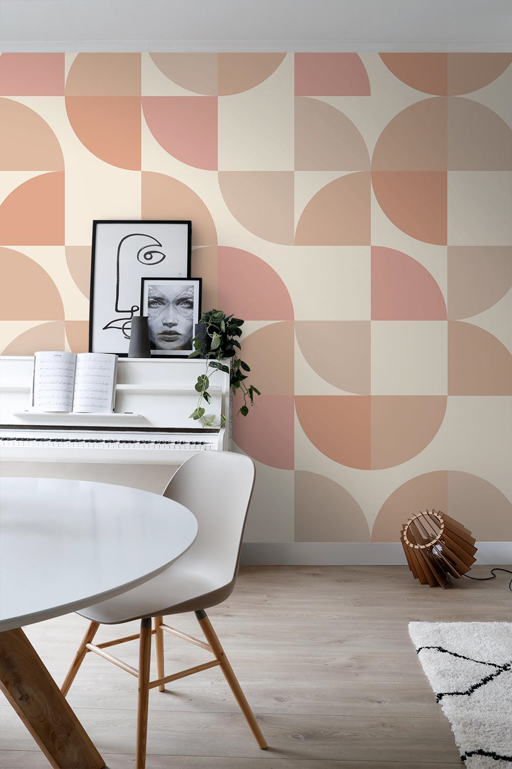 Wandbild Viertelkreise retro rosa beige 250 x 279 cm 159387