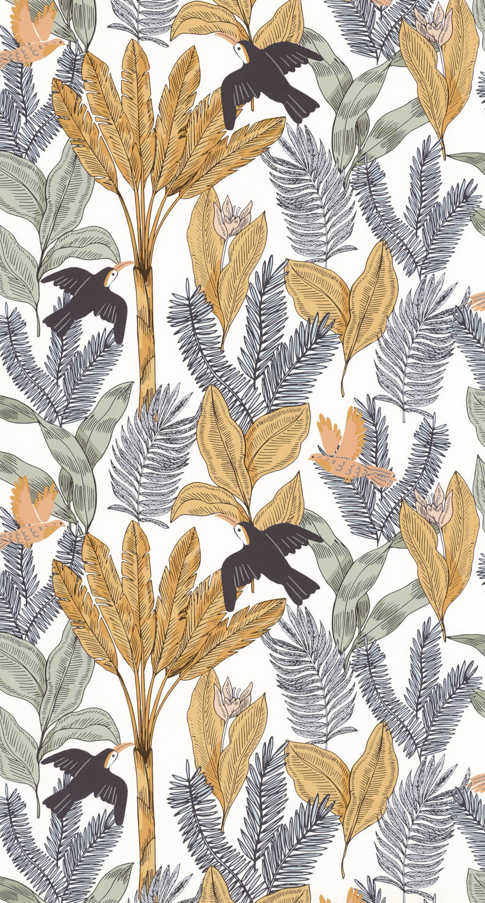 Weiße Tapete Vögel im Dschungel Caselio - Autour du Monde Texdecor ADM103497032
