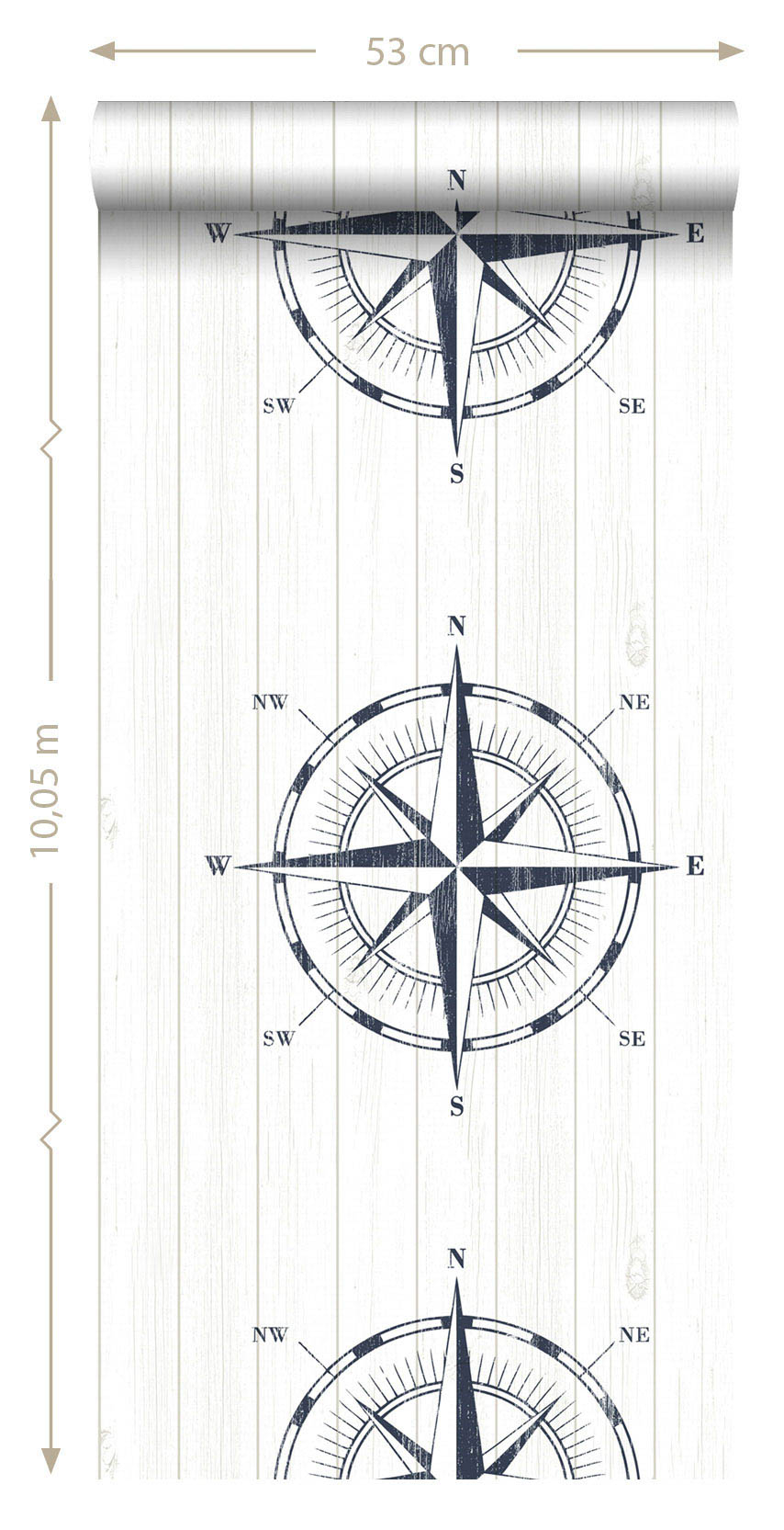Kompassrose Tapete Altholz dunkelblau 138975