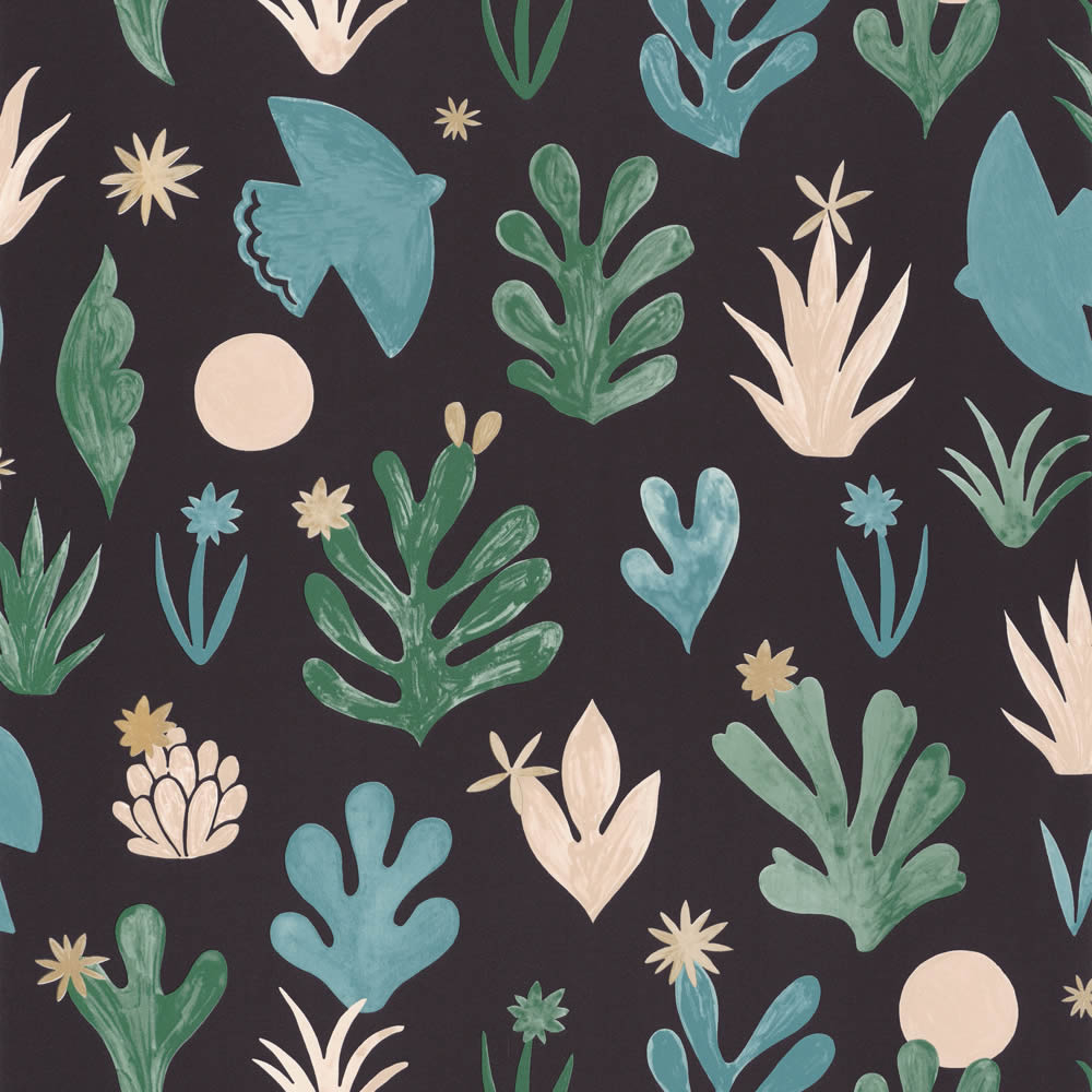 Schwarze Vliestapete Grüne Pflanzen Caselio Imagination