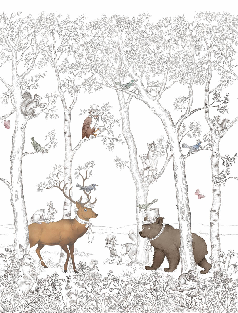 Tiere und Bäume Wandbild schwarz und weiß Jack n Rose Grandeco JS6001-37-JS6001