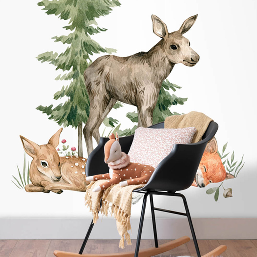 Wandbild 1,59 x 3,00 m Waldtiere Reh Fuchs Elch 365009