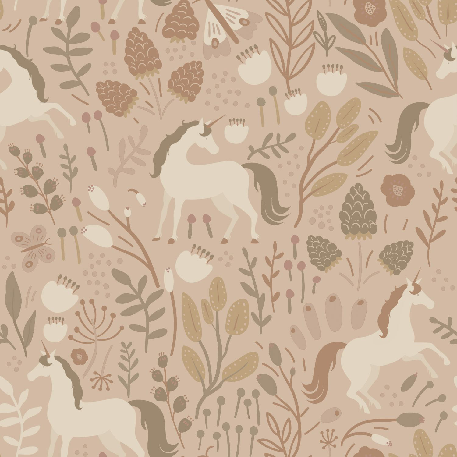 Vintage-Stil Blumenmuster Einhorn und Schmetterling beige