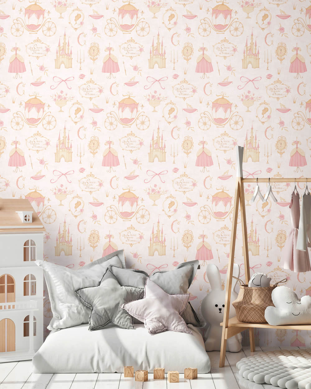 Vliestapete Märchen Schloss Kutsche beige rosa creme 771301-8-771301
