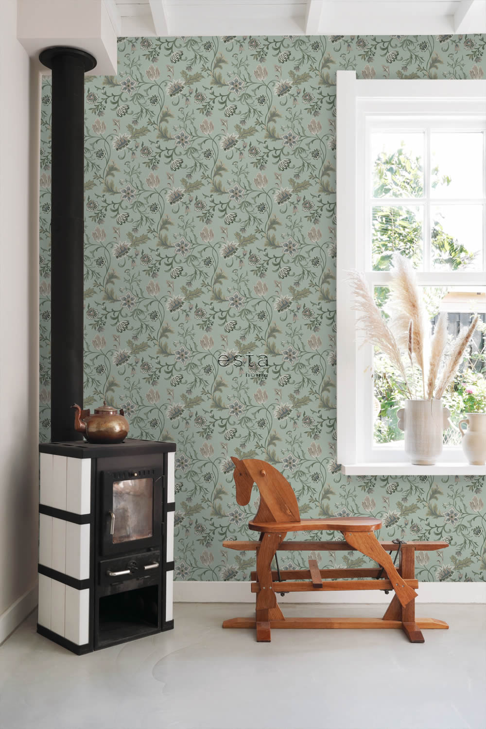 Tapete Blumenranken Vintage Vlies grün 139413