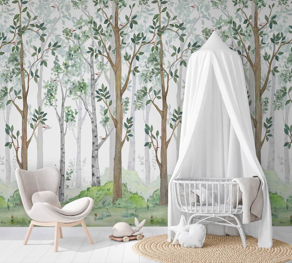 White and green mural Waldweg Kids Walls Marburg 45869-6-45869