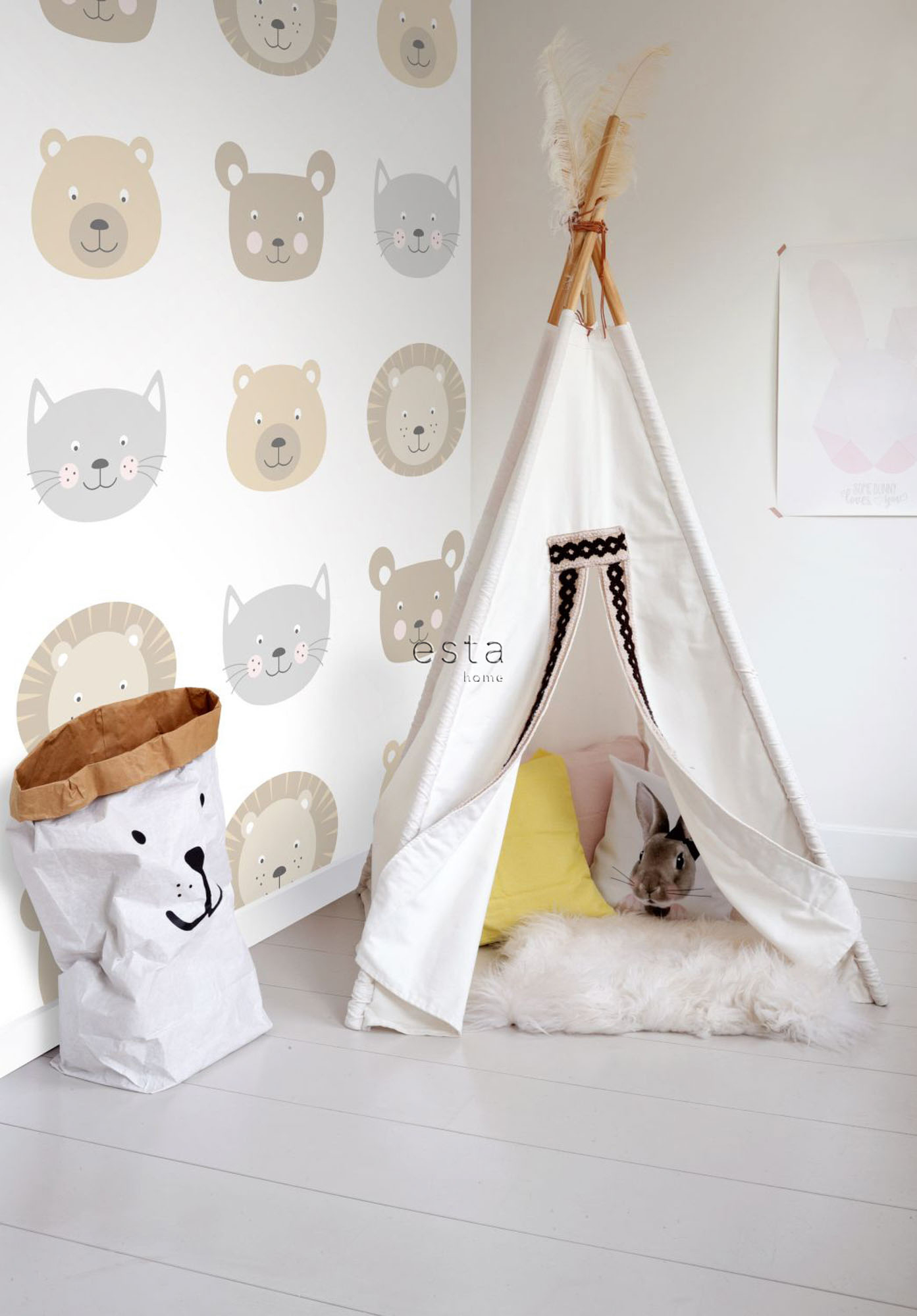 Tiertapete Tierköpfe Bären beige braun weiß Vlies 158932