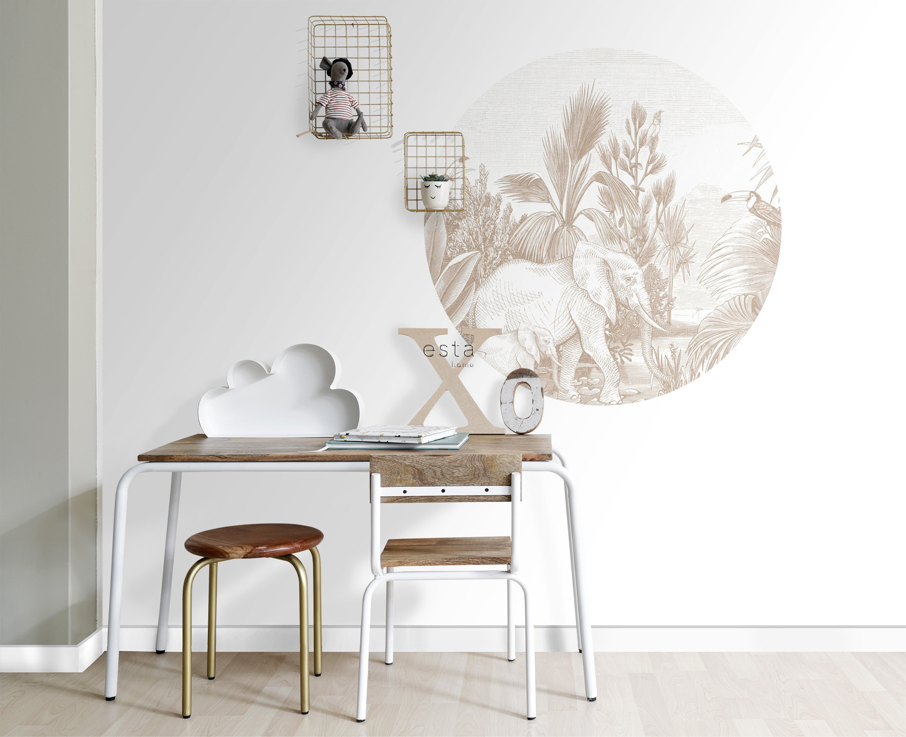 Wandbild Dschungel Tiere rund beige 70 cm Vlies 159077