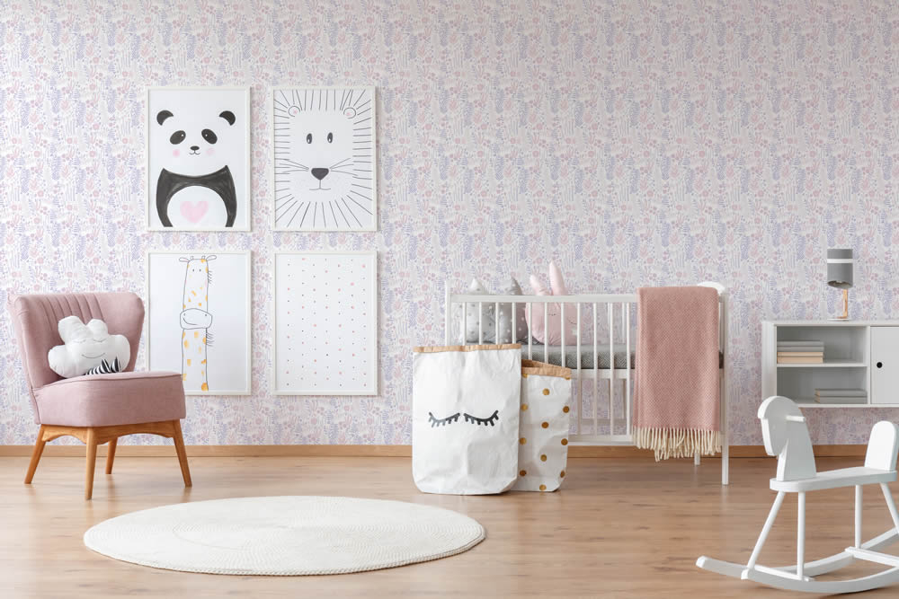 leaf motif purple and pink non-woven wallpaper Little Love AS Creation 381181-8-381181.1M