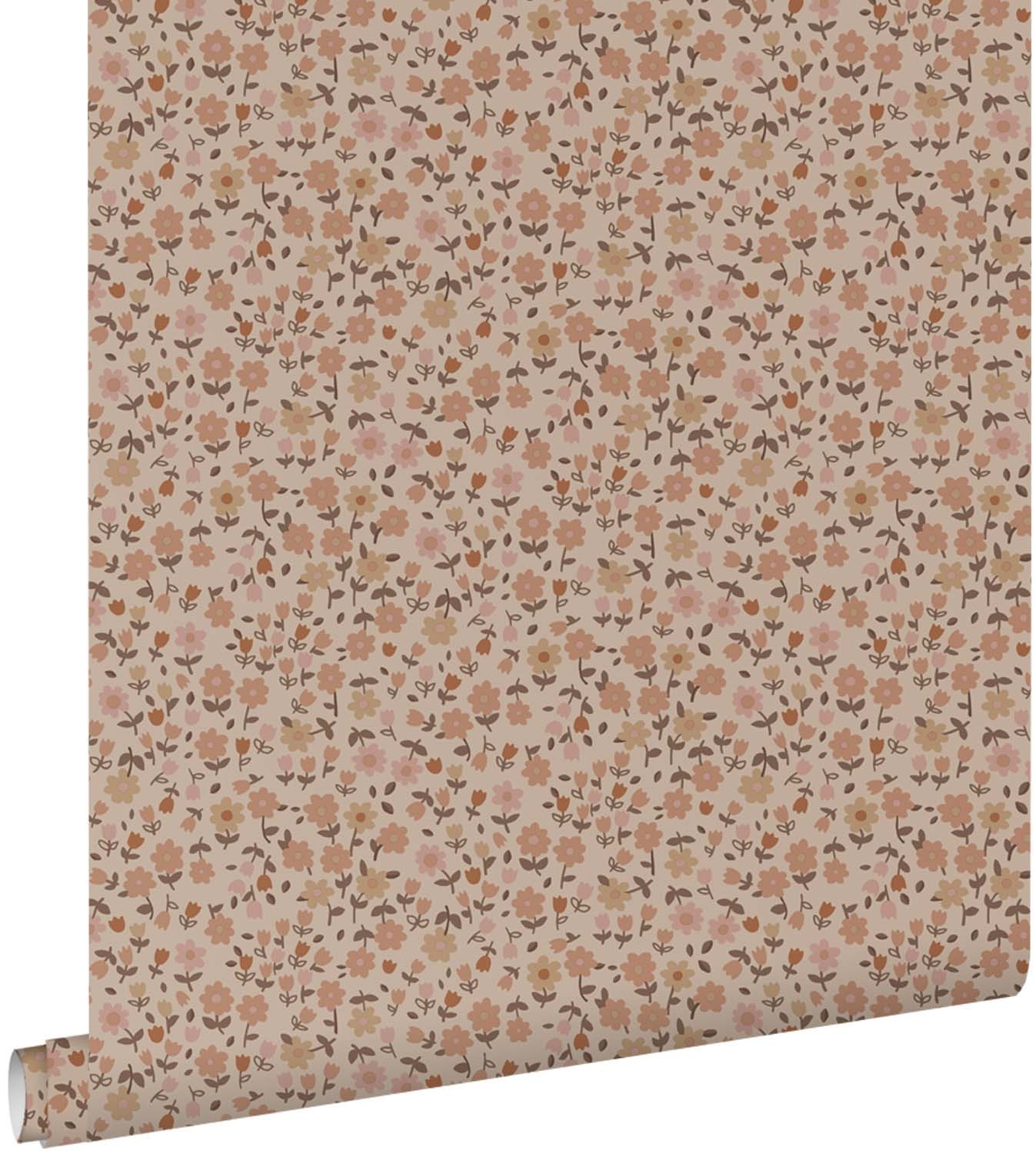 Scandi Blümchentapete Tulpen Streublümchen beige Naturtöne