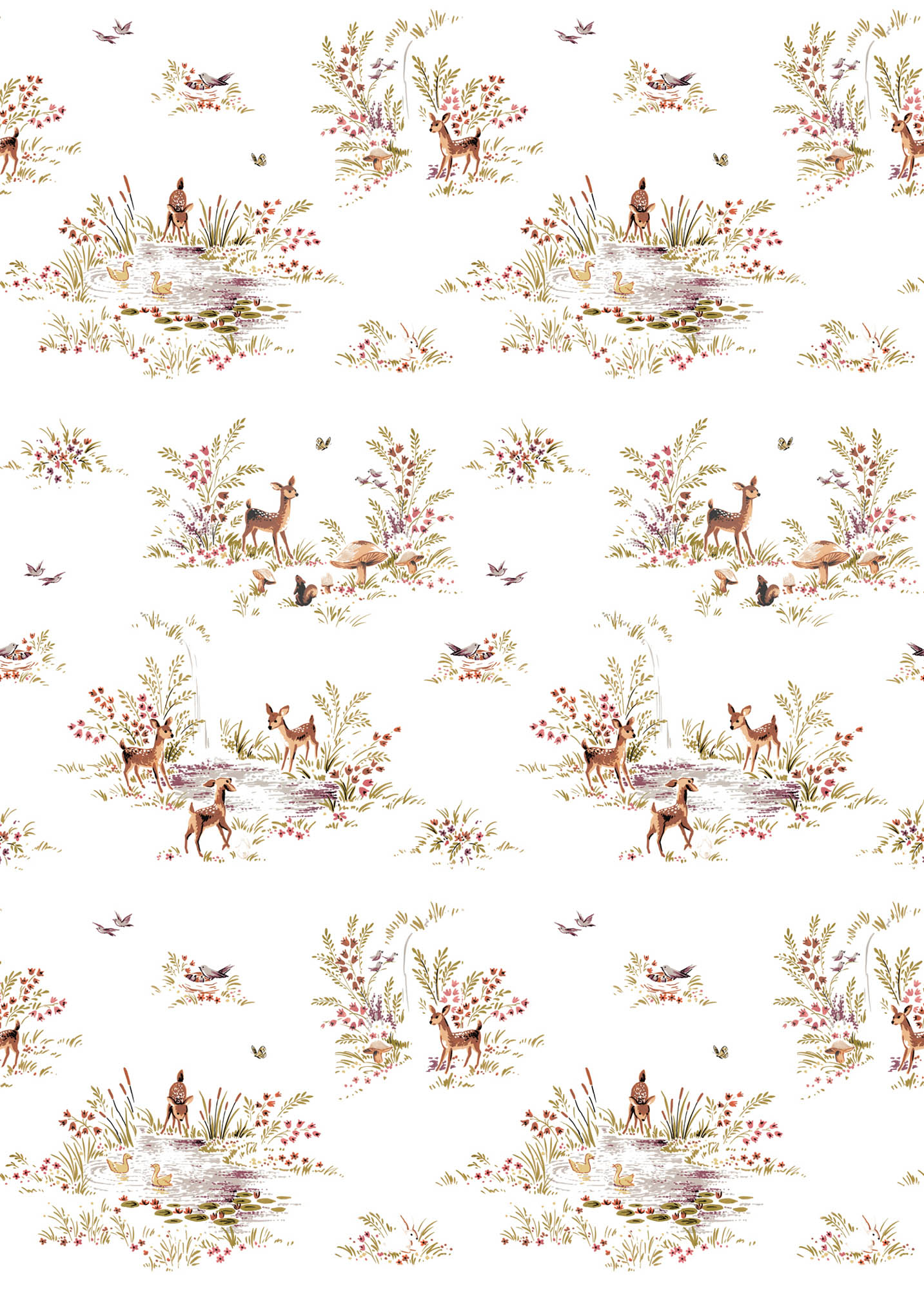 Wandbild Rehe Wald Bambi Vlies weiß 200 x 279 cm 159055
