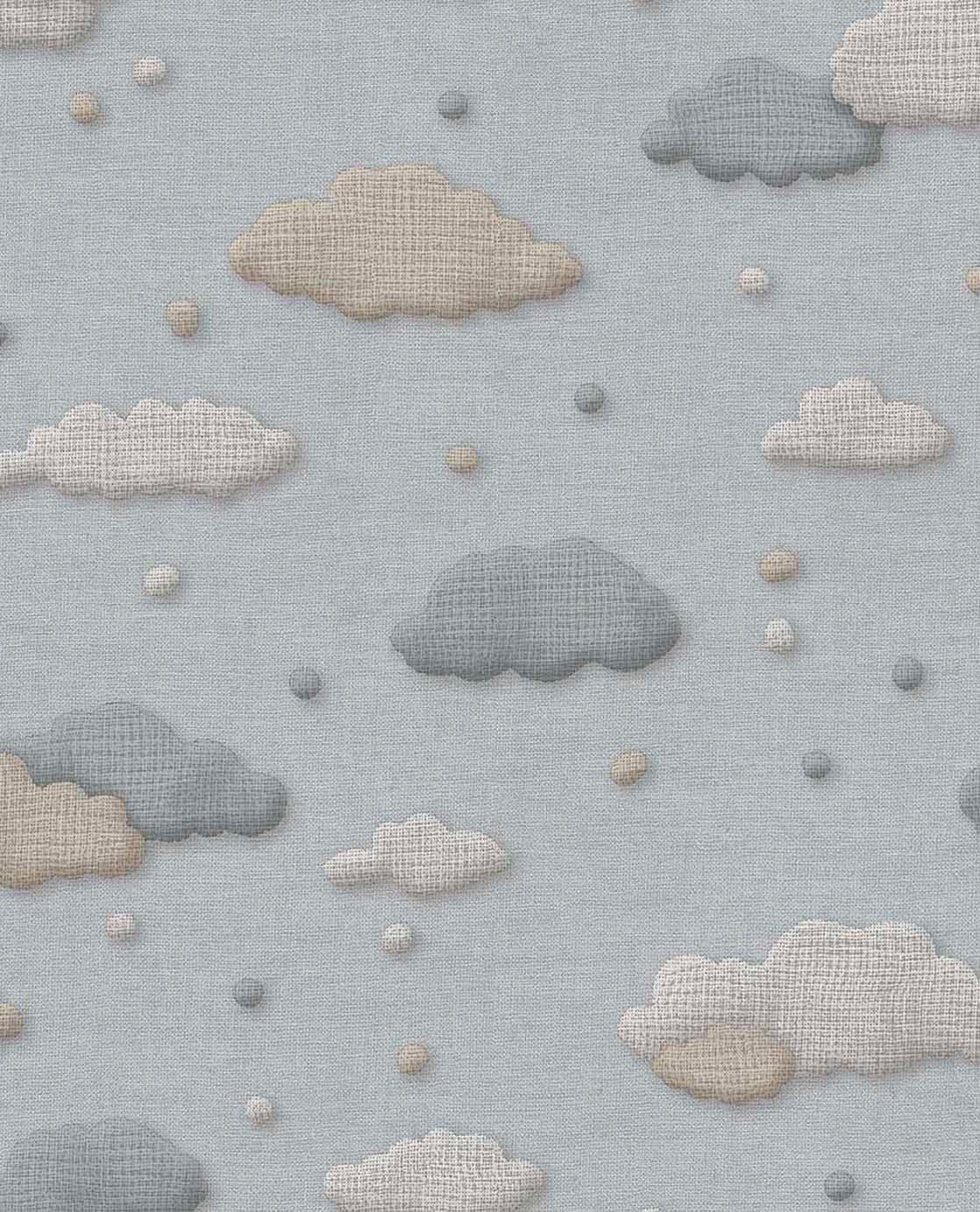 Tapete Wolkenmuster kleine und große Wolken und Punkte graublau