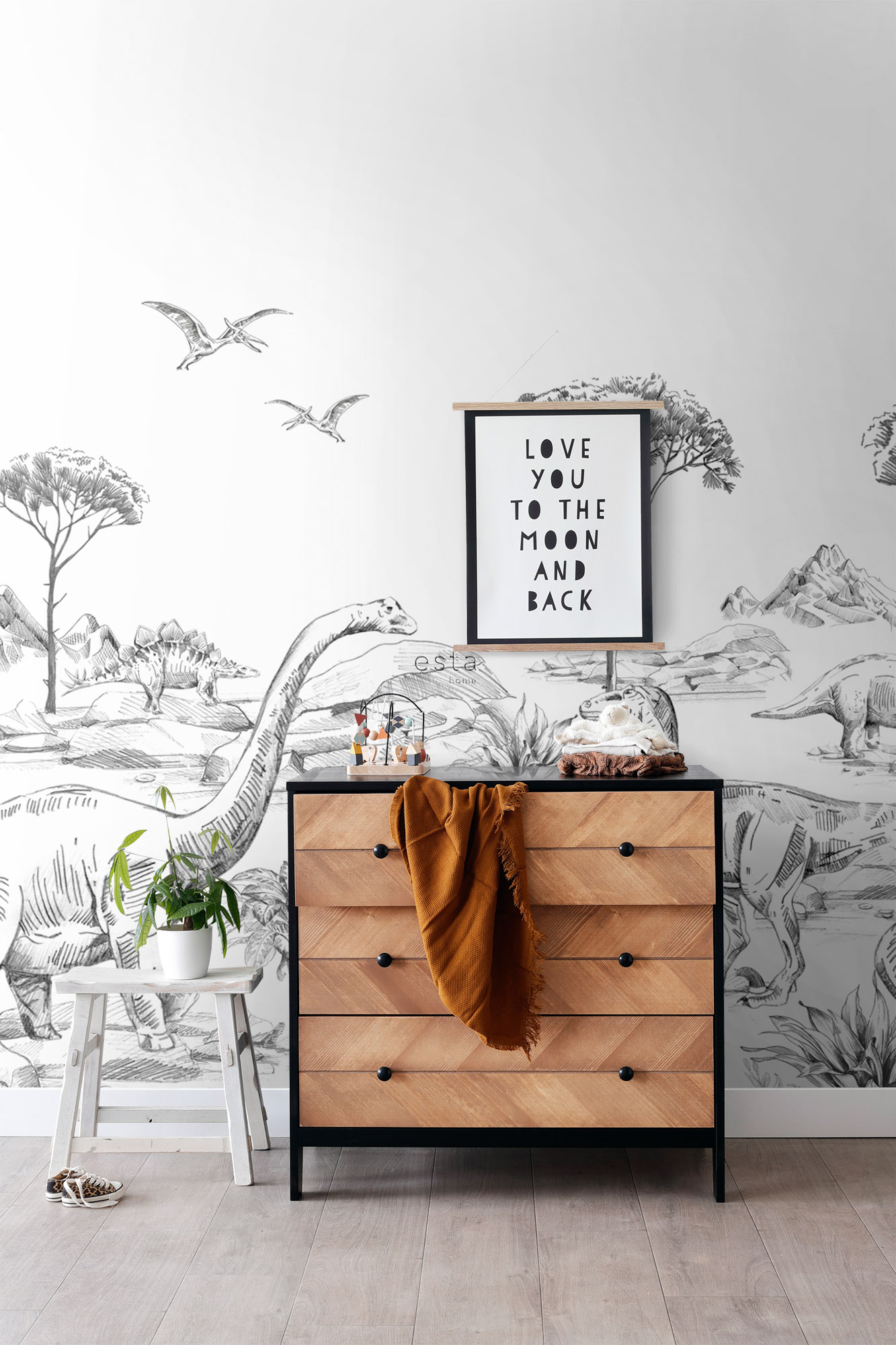 Dino Wandbild schwarz weiß 300 x 279 cm 159063