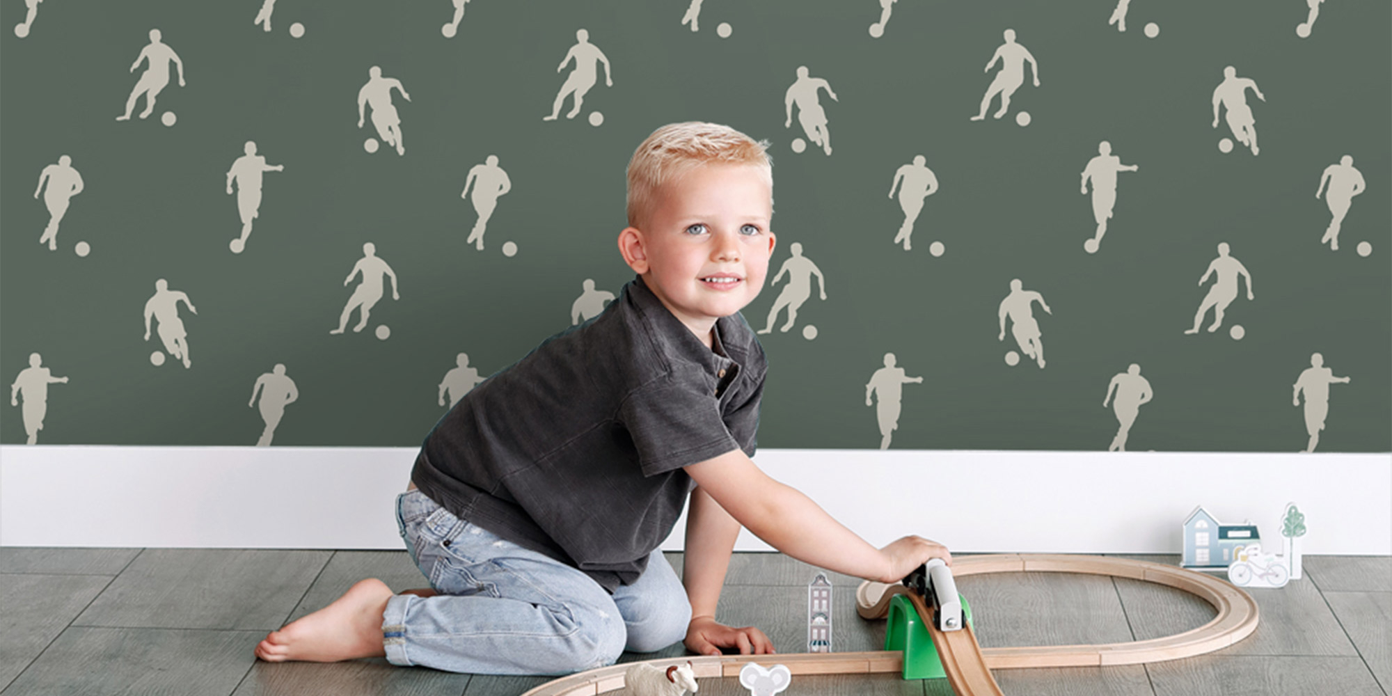 Fußballtapete für die Wandgestaltung im Jungenzimmer.