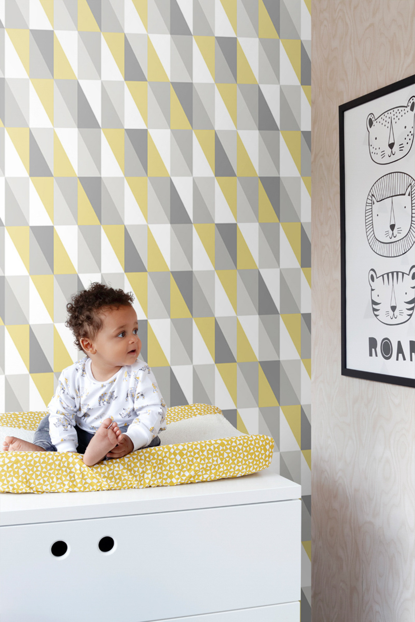 Dreieck Tapete Scandi senfgelb grau Vlies 138921