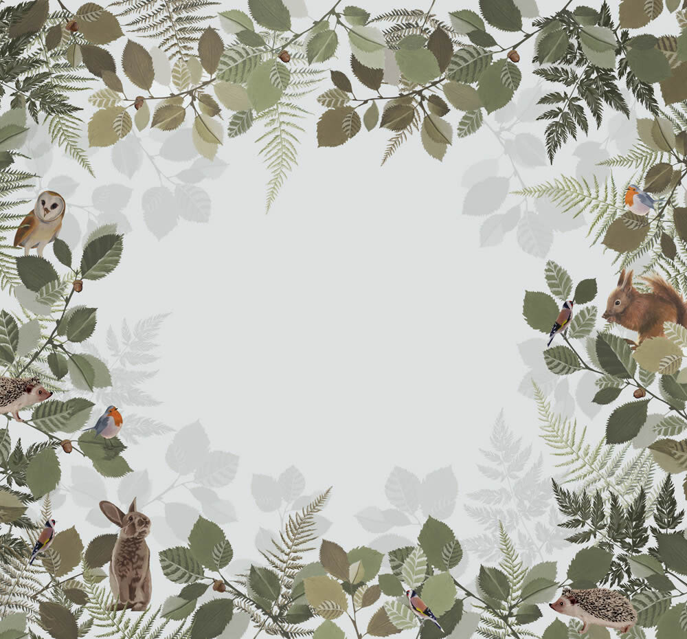 little birds mural gray and green Woodland Rasch Textil 159100-23-159100