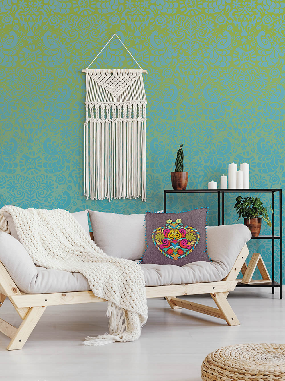 Wandbild Blau Grün Verlauf Blumen-65-TD4043