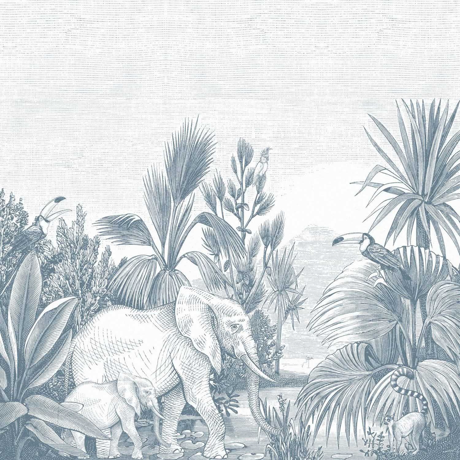 Dschungel Wandbild Elefanten Tiere blau 300 x 279 cm 159059