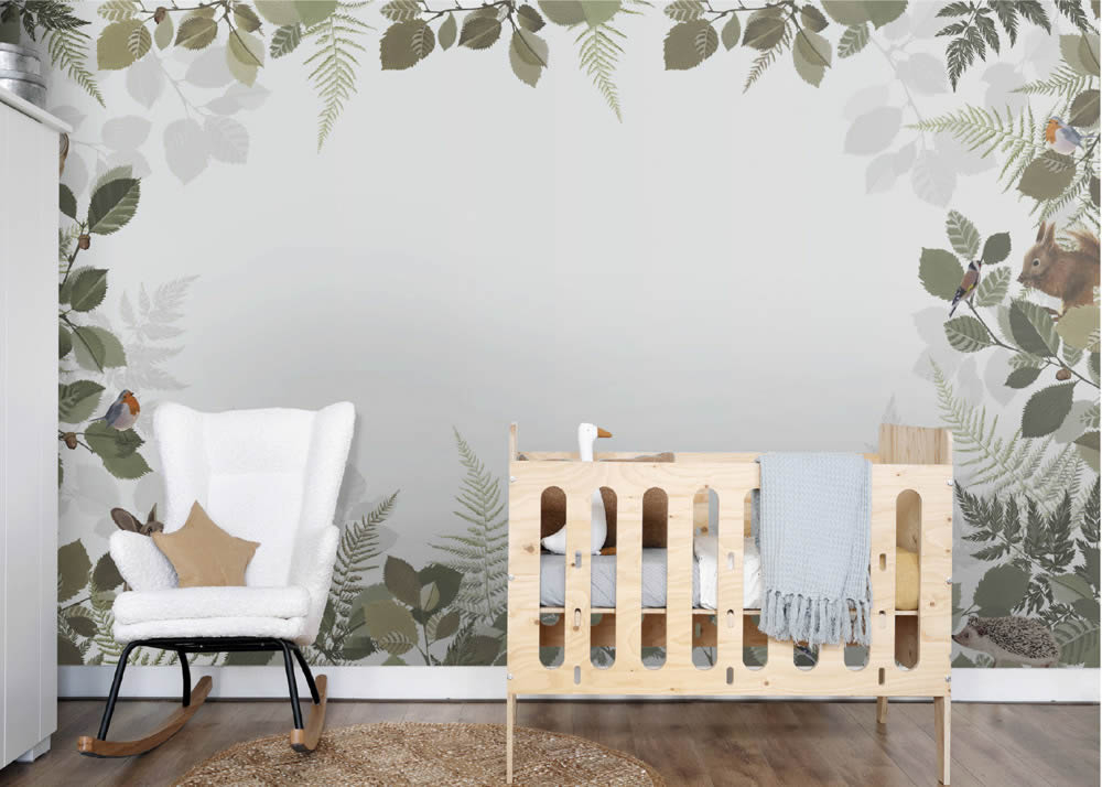 Eyecatcher Grau und grün Wandbild Woodland Rasch Textil 159102