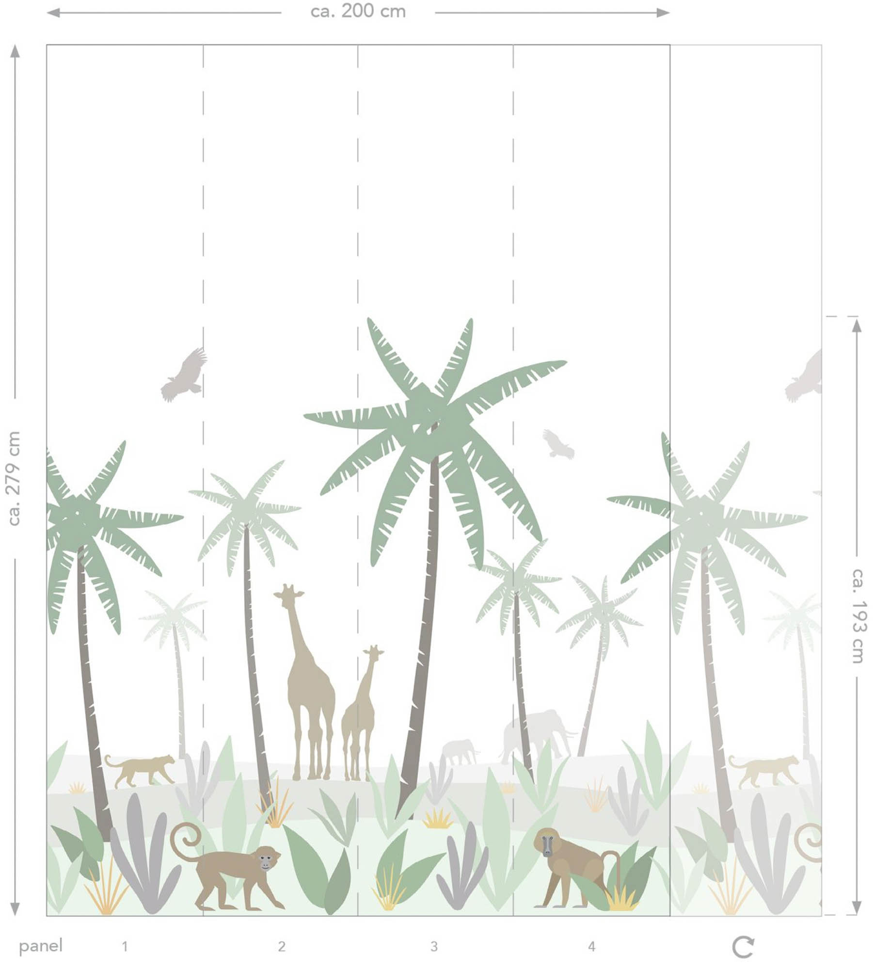 Wandbild Dschungeltiere grün weiß 200 x 279 cm 158928