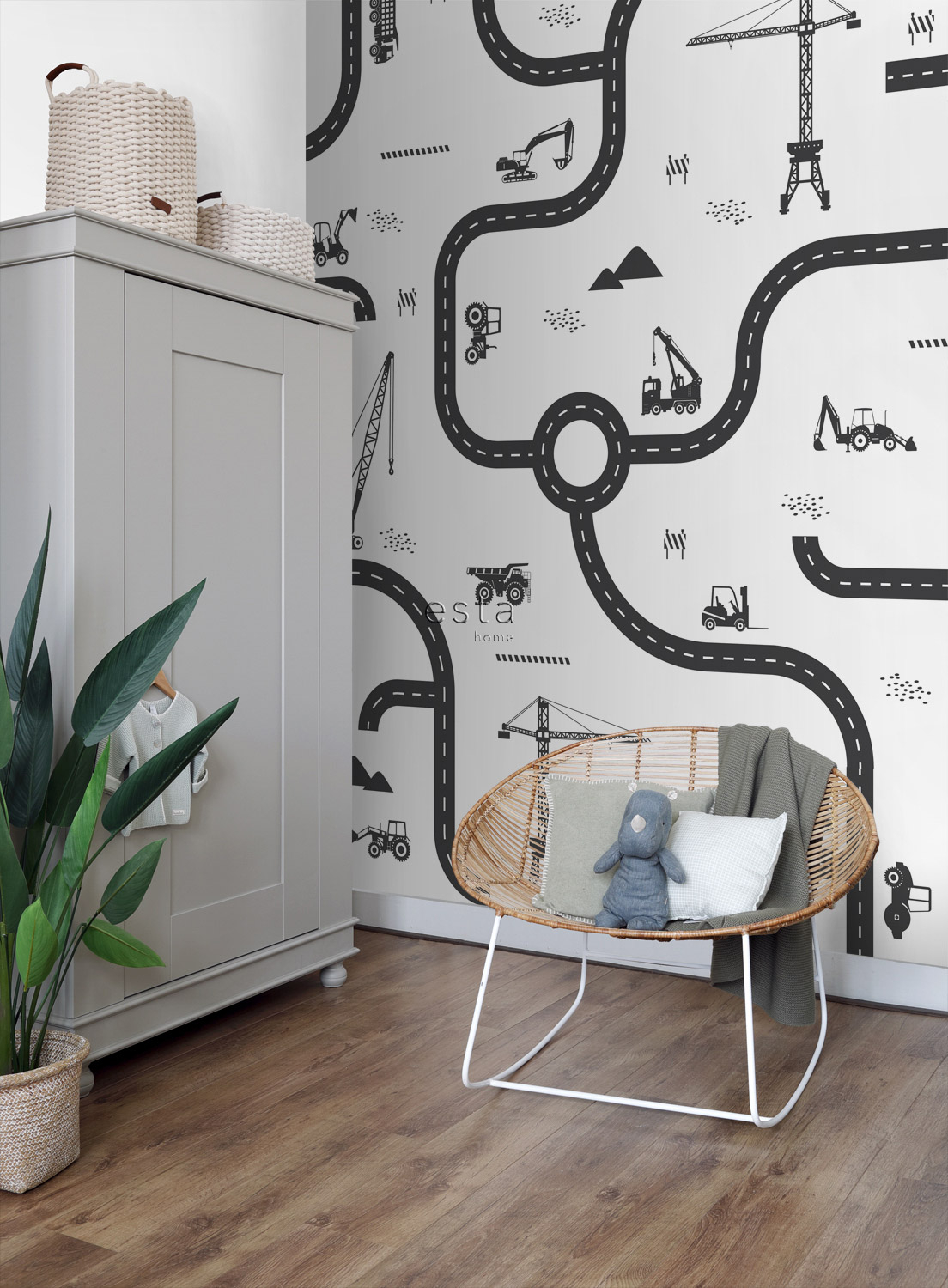 Wandbild Straßen Baustelle schwarz weiß 200 x 279 cm 159057
