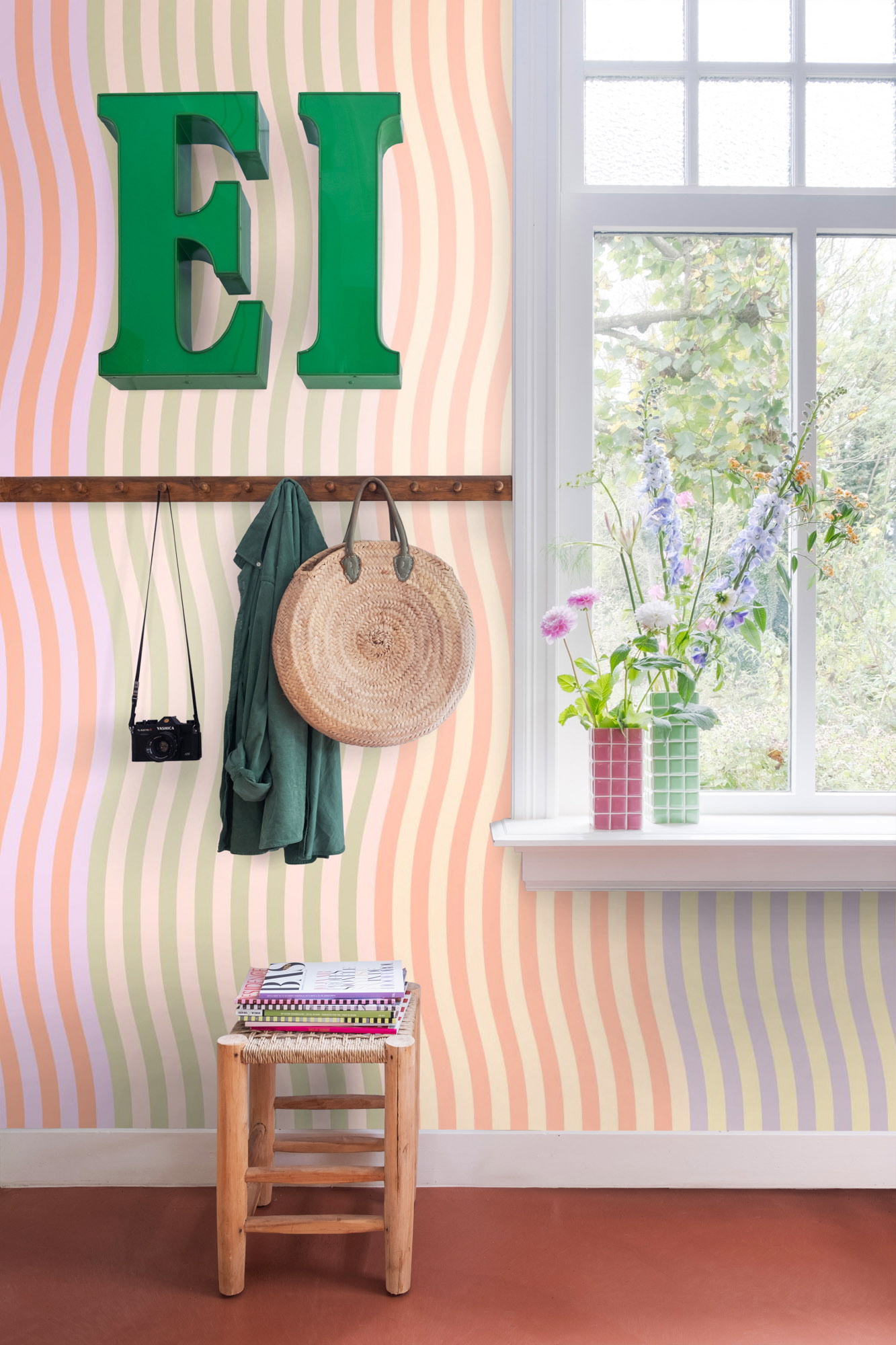 Wellenmuster Wandbild Pastell rosa 300 x 279 cm 159513